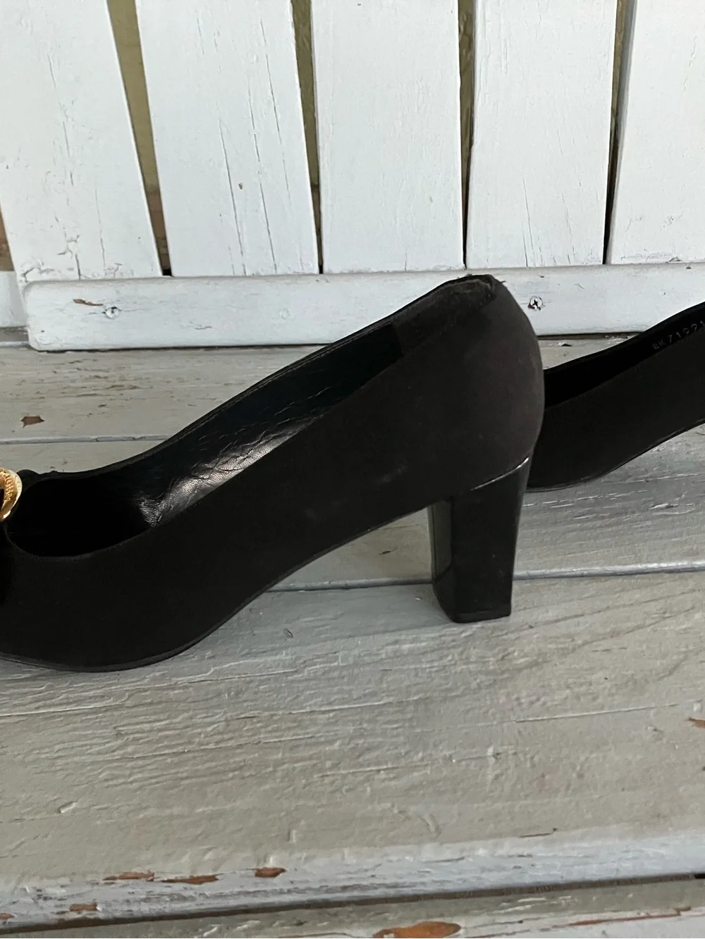 St. John Black Pumps with Gold Buckle Accent (Slim Size 9)
